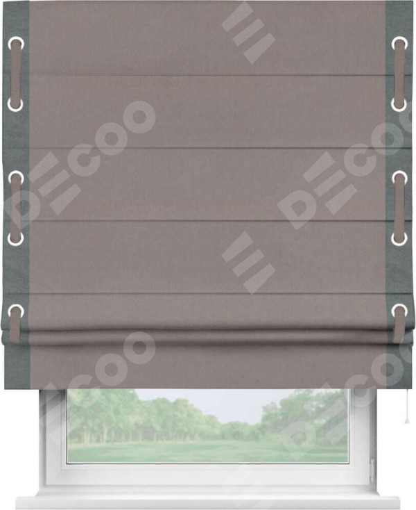 Римская штора «Кортин» с кантом Стрим Дуо (люверсы с пояском), для проема, ткань вельвет темно-бежевый