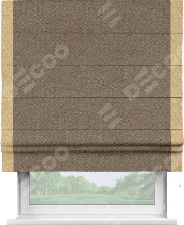 Римская штора «Кортин» с кантом Стрим Дуо, для проема, ткань лён светло-коричневый