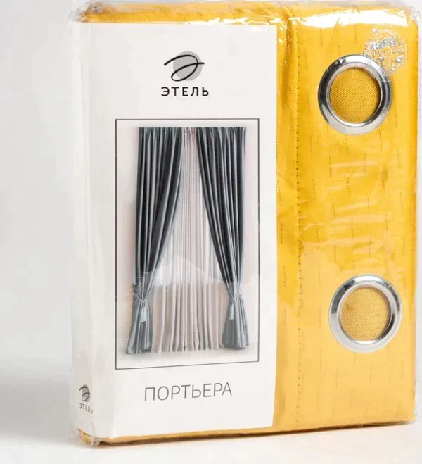 Штора портьерная Этель "Штрихи" цв.желтый,на люверсах 145*260 см, 100% п/э