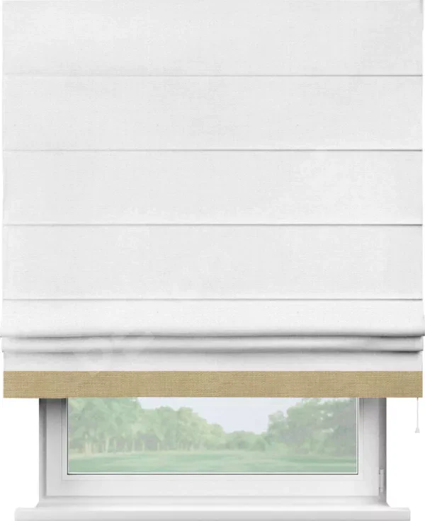 Римская штора «Кортин» с кантом Джестер, для проема, ткань лён белый