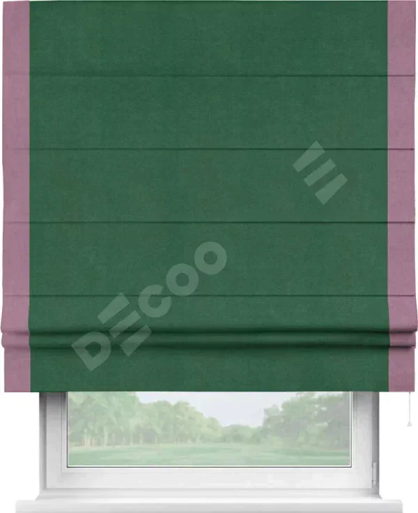 Римская штора «Кортин» с кантом Стрим Дуо, для проема, ткань вельвет зеленый