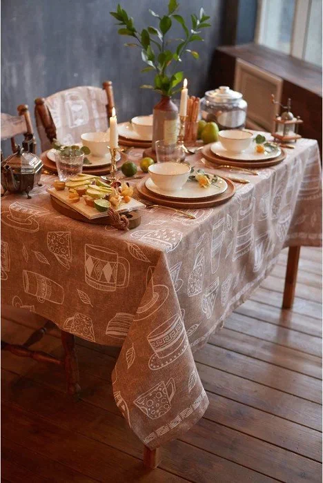 Скатерть "Доляна" Cup of tea 180х144 см, 100% хлопок, 164 г/м2