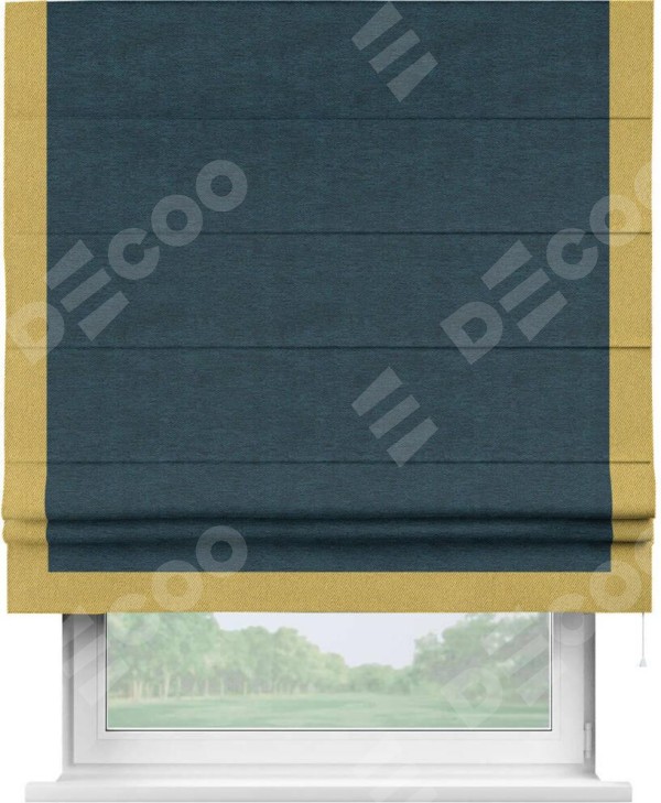 Римская штора «Кортин» с кантом Виктория, для проема, ткань твид блэкаут, глубокий синий