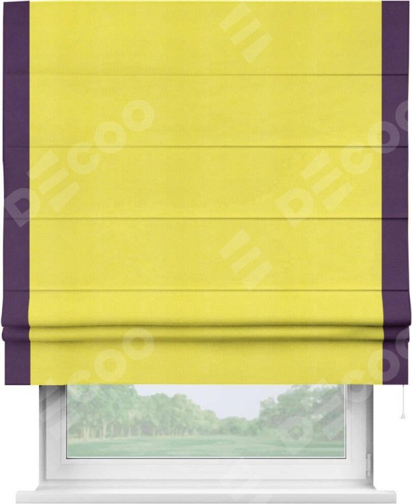 Римская штора «Кортин» с кантом Стрим Дуо, для проема, ткань вельвет cветло-желтый