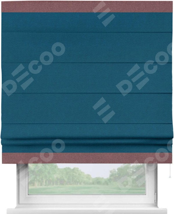 Римская штора «Кортин» с кантом Горизонт, для проема, ткань лён димаут, синий