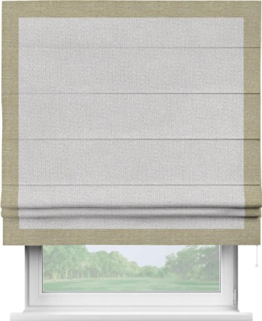 Римская штора «Кортин» с кантом Чесс, для проема, лён димаут светло-бежевый