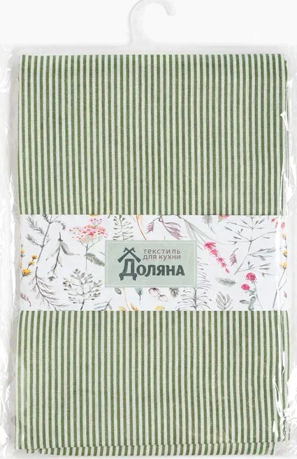 Скатерть Доляна 145х145см, Зеленая полоска, 100%пэ, рогожка 200 гр/м