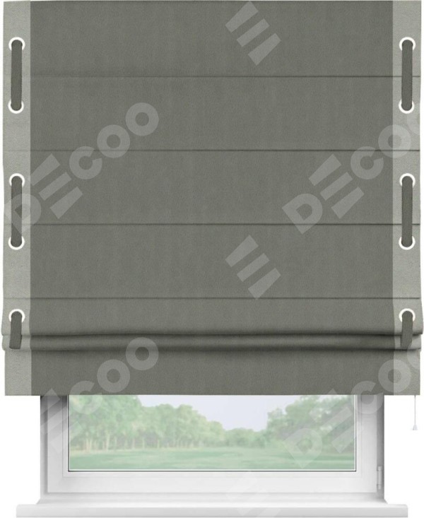 Римская штора «Кортин» с кантом Стрим Дуо (люверсы с пояском), для проема, ткань блэкаут однотонный тёмно-серый