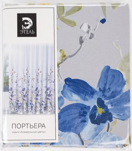 Штора портьерная Этель "Акварель" цв.синий, 145*265см, пл. 210 г/м2, 100 п/э