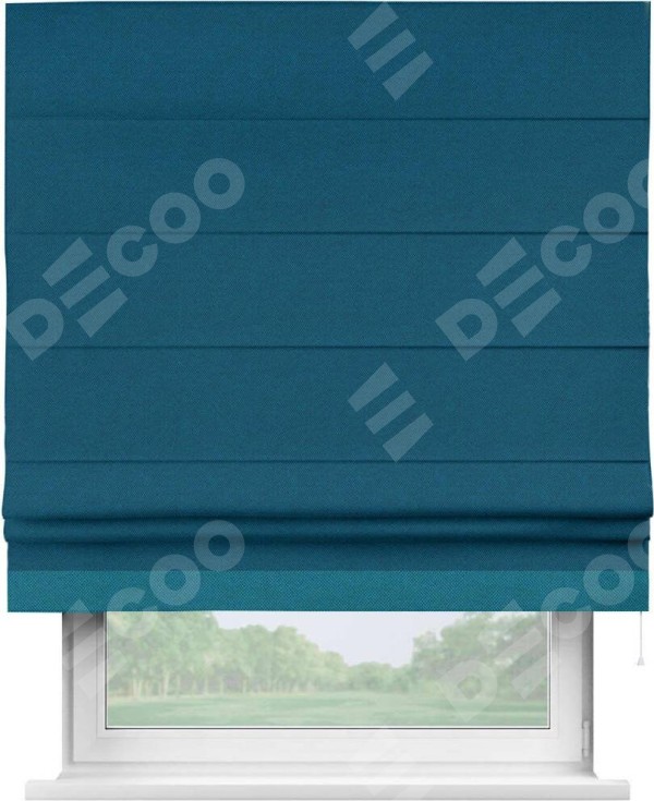 Римская штора «Кортин» с кантом Джестер, для проема, ткань лён димаут, синий