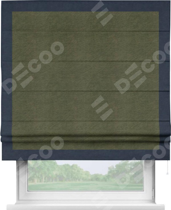 Римская штора «Кортин» с кантом Чесс, для проема, ткань софт однотонный зелёный