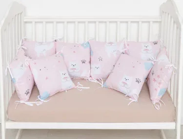 Бортики в кроватку Крошка Я "Sweet cats" (35х35 см - 8 шт), 100% хлопок