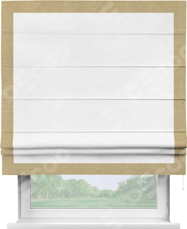 Римская штора «Кортин» с кантом Чесс, для проема, лён цвет белый