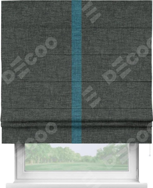 Римская штора «Кортин» с кантом Хайвэй, для проема, ткань рогожка димаут, графит