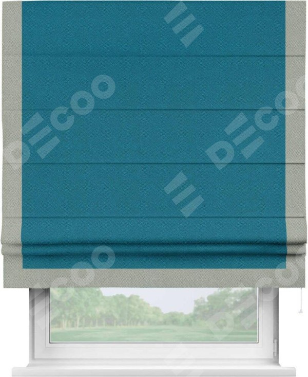 Римская штора «Кортин» с кантом Виктория, для проема, ткань лён димаут, светло-синий