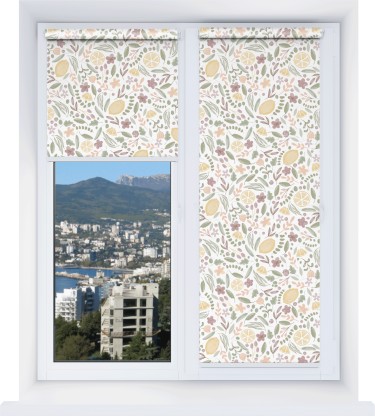 Рулонная штора Мини с принтом Лимоны и цветы