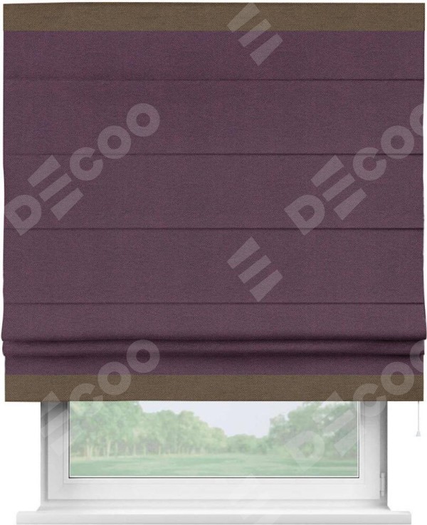 Римская штора «Кортин» с кантом Горизонт, для проема, ткань лён димаут, фиолетовый