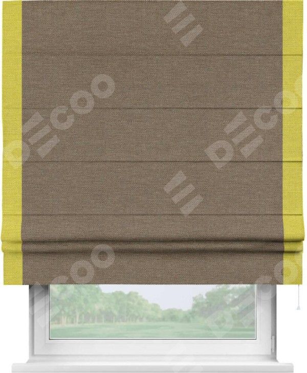 Римская штора «Кортин» с кантом Стрим Дуо, для проема, ткань лён светло-коричневый