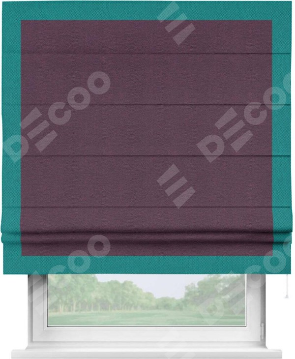 Римская штора «Кортин» с кантом Чесс, для проема, ткань лён димаут, фиолетовый