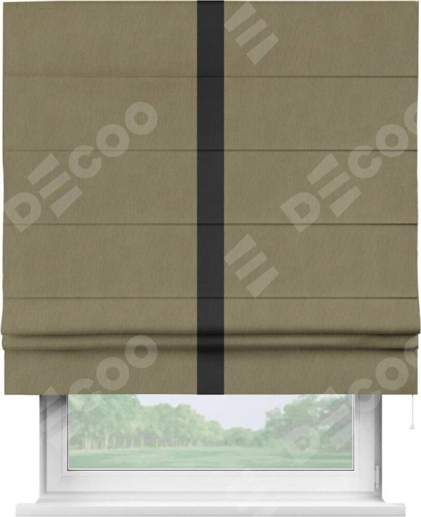 Римская штора «Кортин» с кантом Хайвэй, для проема, ткань блэкаут однотонный бежево-золотой