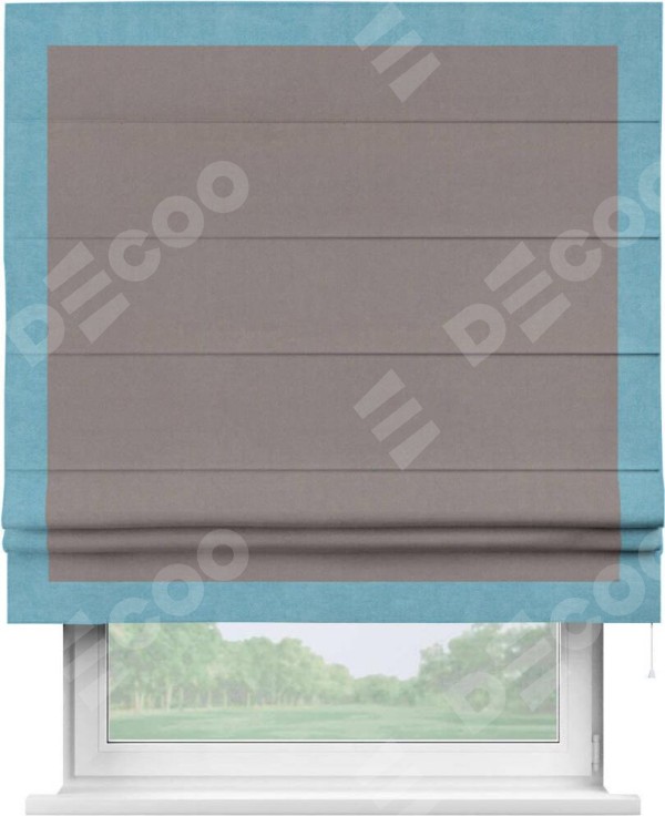 Римская штора «Кортин» с кантом Чесс, для проема, ткань вельвет темно-бежевый