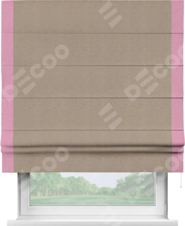 Римская штора «Кортин» с кантом Стрим Дуо, для проема, ткань лён димаут, светло-бежевый