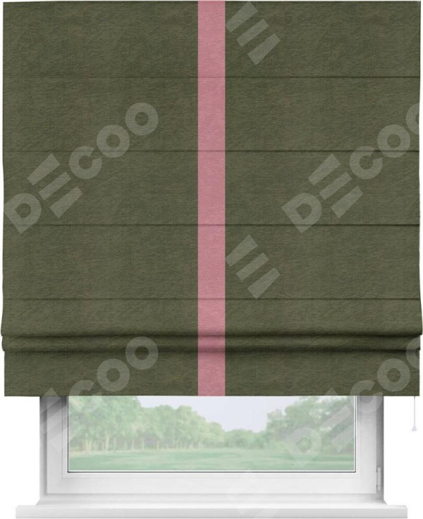 Римская штора «Кортин» с кантом Хайвэй, для проема, ткань софт однотонный зелёный