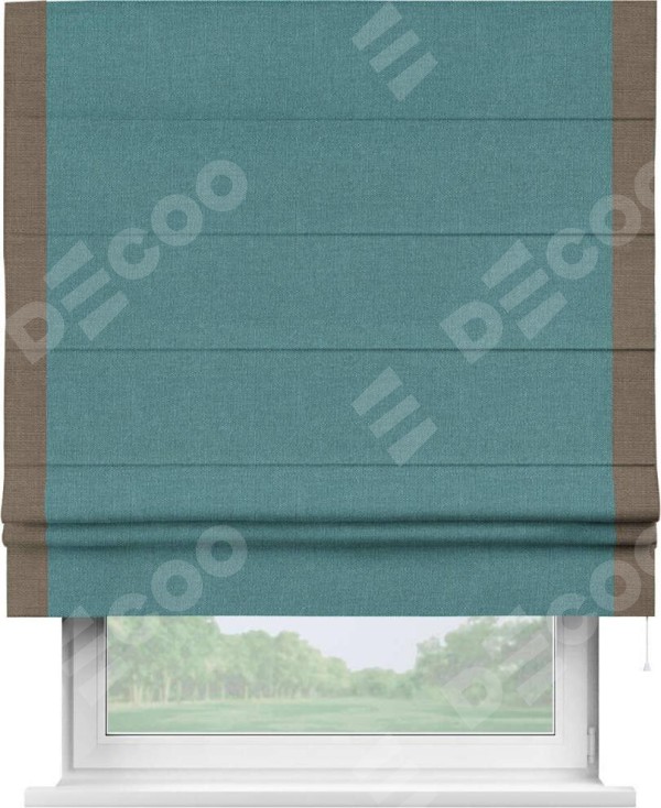 Римская штора «Кортин» с кантом Стрим Дуо, для проема, ткань лён бирюзовый