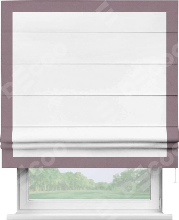 Римская штора «Кортин» с кантом Чесс, для проема, ткань однотонная белоснежная