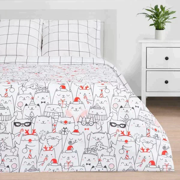 Постельное белье Этель 2 сп Xmas cat 175*215 см, 200*220 см, 70*70 см - 2 шт