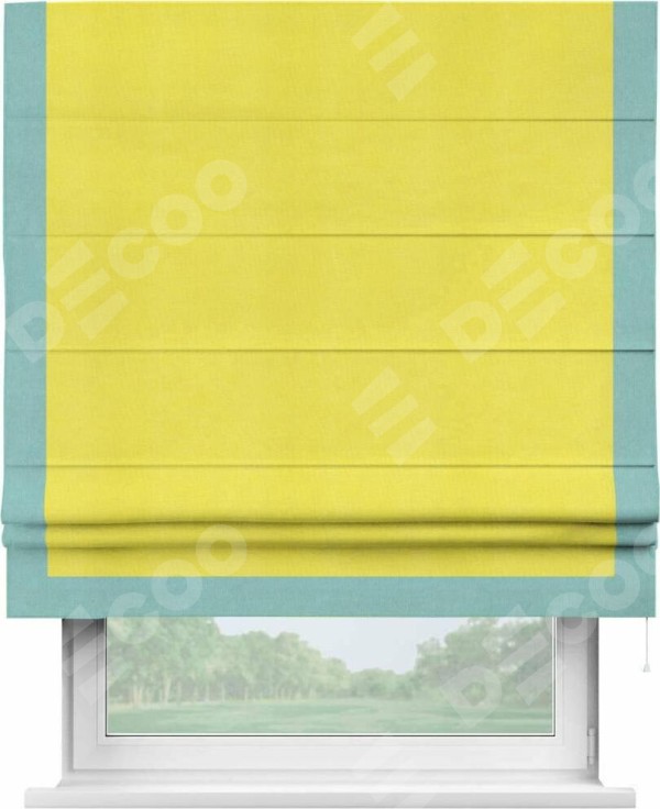 Римская штора «Кортин» с кантом Виктория, для проема, ткань вельвет cветло-желтый