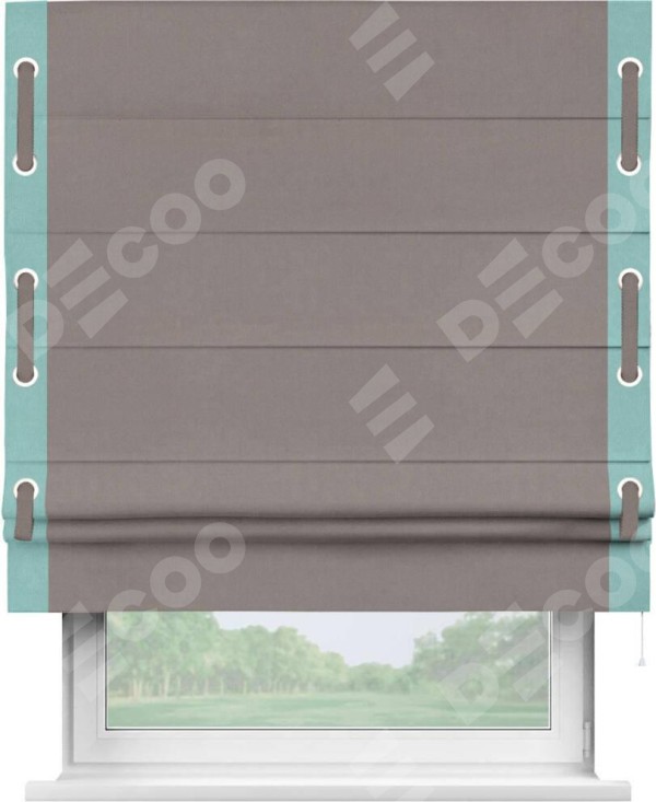 Римская штора «Кортин» с кантом Стрим Дуо (люверсы с пояском), для проема, ткань вельвет темно-бежевый