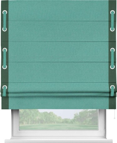 Римская штора «Кортин» с кантом Стрим Дуо (люверсы с пояском), для проема, ткань лён димаут, бирюзовый