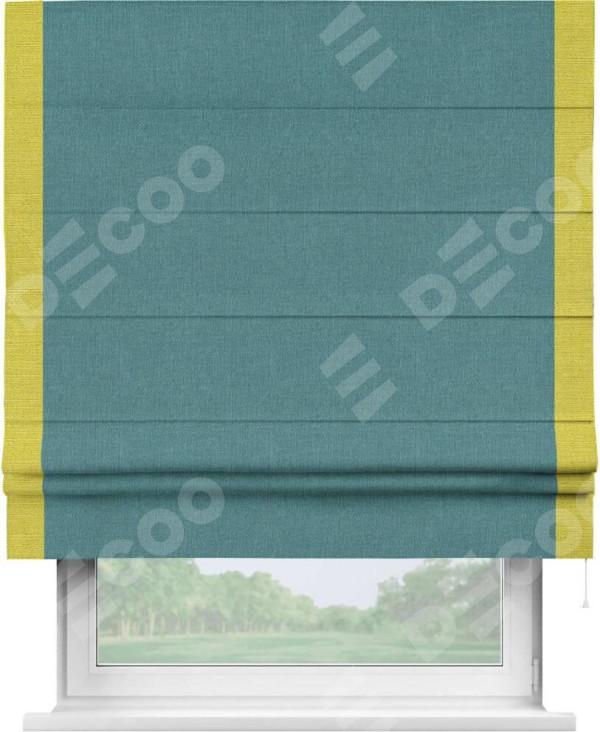 Римская штора «Кортин» с кантом Стрим Дуо, для проема, ткань лён бирюзовый