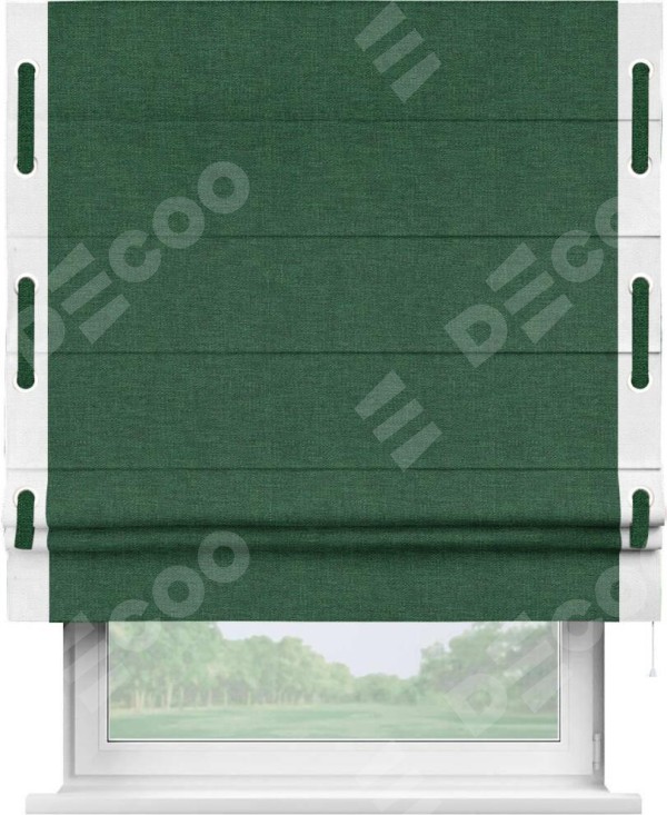 Римская штора «Кортин» с кантом Стрим Дуо (люверсы с пояском), для проема, ткань лён серо-зеленый
