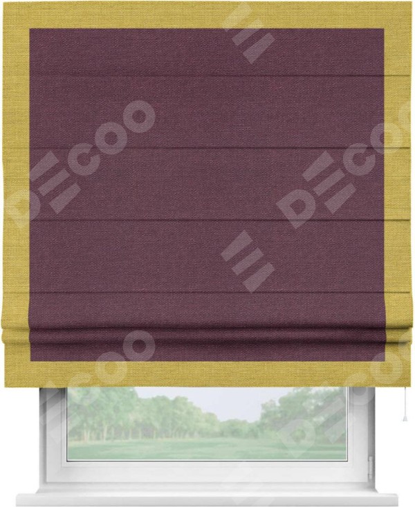 Римская штора «Кортин» с кантом Чесс, для проема, ткань лён фиолетовый