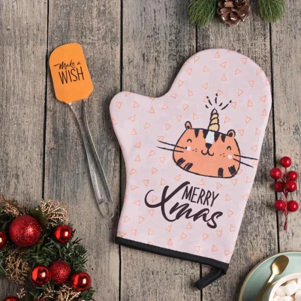 Новогодний набор подарочный Merry Xmas варежка-прихватка, лопатка силикон