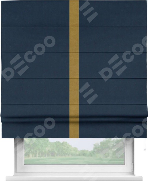 Римская штора «Кортин» с кантом Хайвэй, для проема, ткань вельвет темно-синий