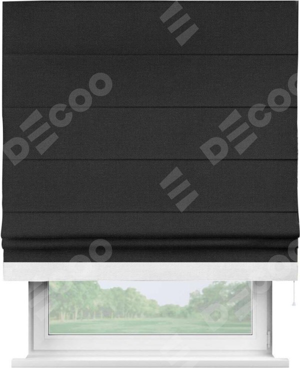 Римская штора «Кортин» с кантом Джестер, для проема, ткань лён черный