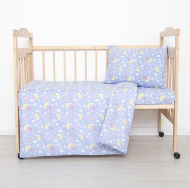 Постельное бельё детское "Спокойной ночи", цвет голубой, 112×147, 100×150, 40×60 1 шт, ситец/бязь, хл 100%