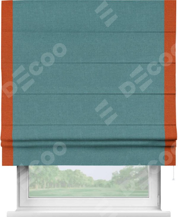 Римская штора «Кортин» с кантом Стрим Дуо, для проема, ткань лён бирюзовый