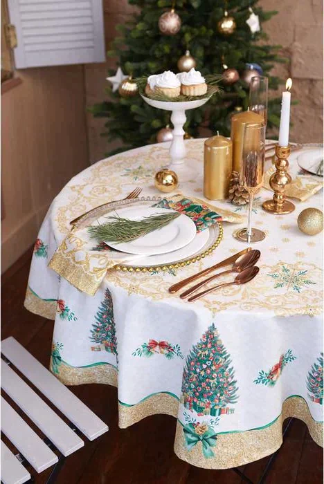 Скатерть "Этель" Golden Christmas  d=215 +/- 2см с ГМВО, 100%хл, саржа 190 гр/м2