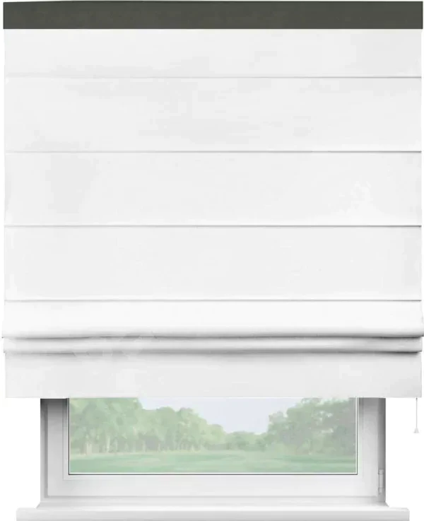 Римская штора «Кортин» для проёма, вайтаут однотонная белая с кантом Кинг