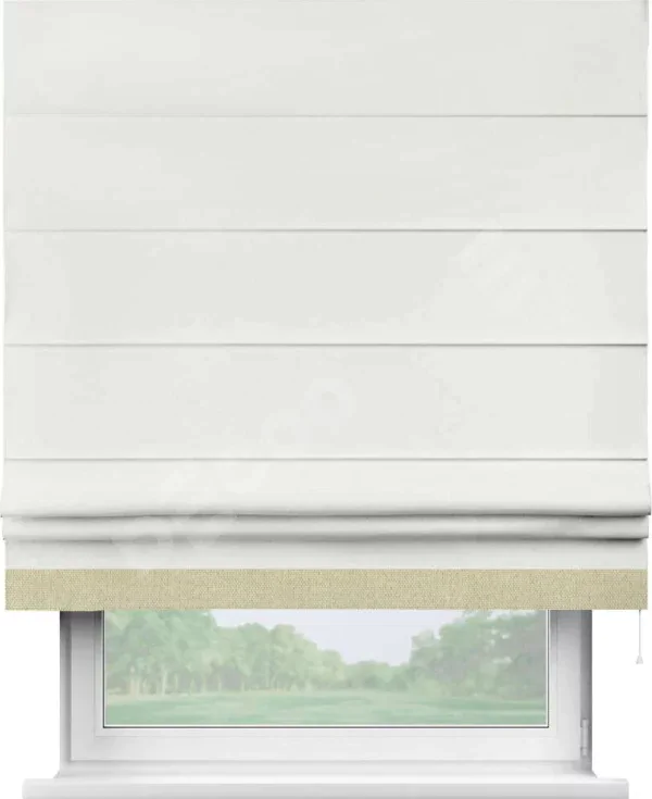 Римская штора «Кортин» для проема, лён димаут молочный с кантом Джестер