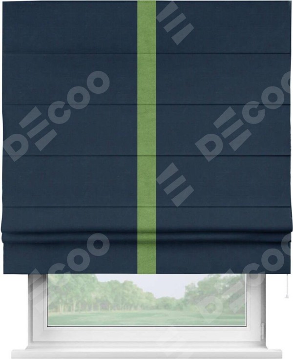 Римская штора «Кортин» с кантом Хайвэй, для проема, ткань вельвет темно-синий