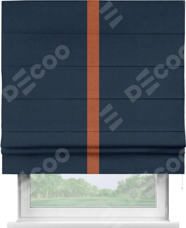 Римская штора «Кортин» с кантом Хайвэй, для проема, ткань вельвет темно-синий