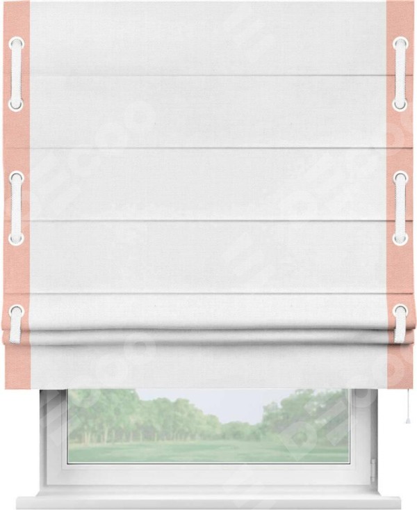 Римская штора «Кортин» с кантом Стрим Дуо (люверсы с пояском), для проема, ткань лён белый