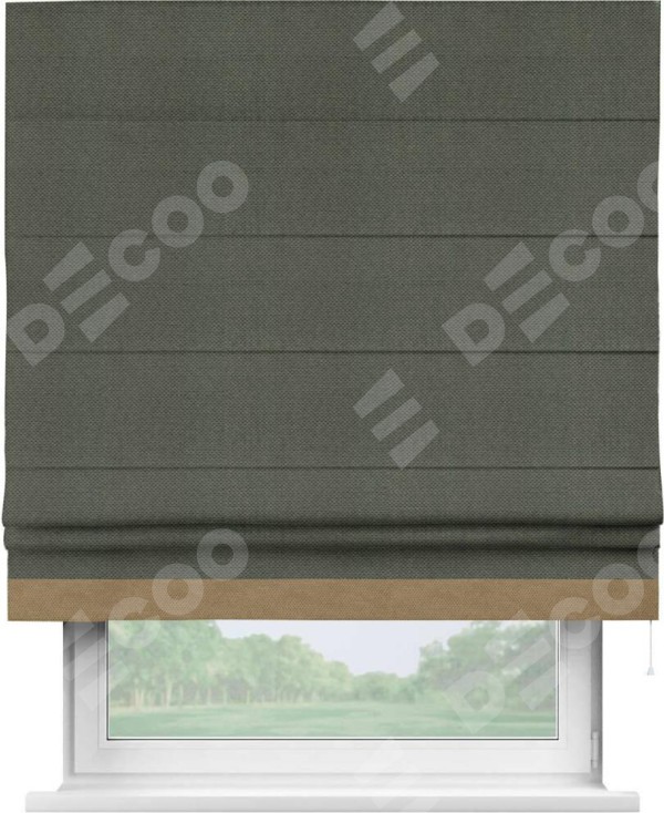 Римская штора «Кортин» с кантом Джестер, для проема, ткань лён димаут, графит