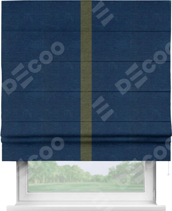 Римская штора «Кортин» с кантом Хайвэй, для проема, ткань софт однотонный синий
