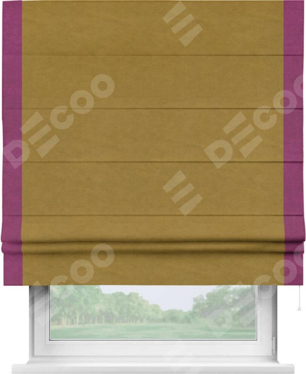 Римская штора «Кортин» с кантом Стрим Дуо, для проема, ткань вельвет светло-коричневый